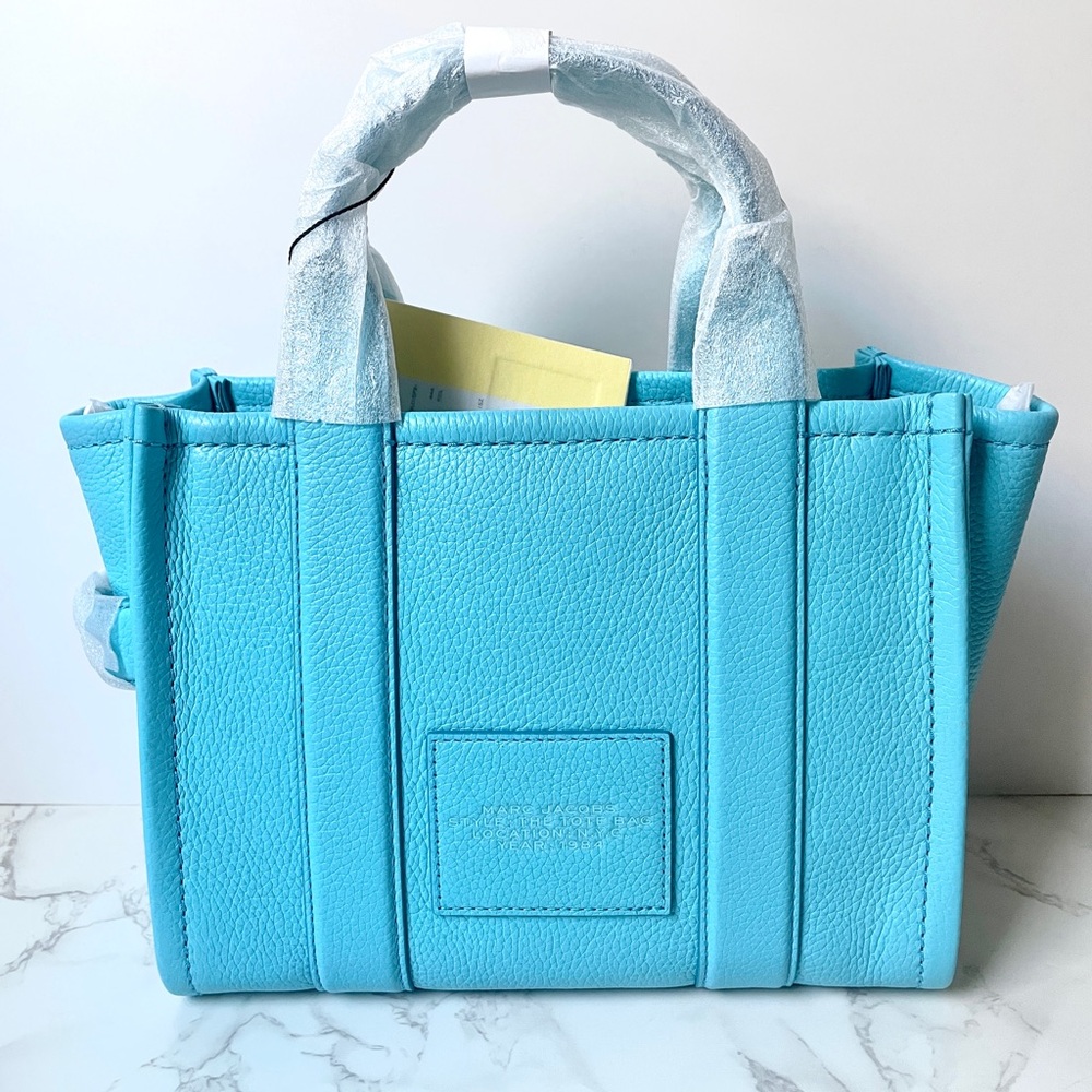 ❌SOLD❌ New Marc Jacobs Small Tote Bag Leather Pool Blue - Picture 4 of 12